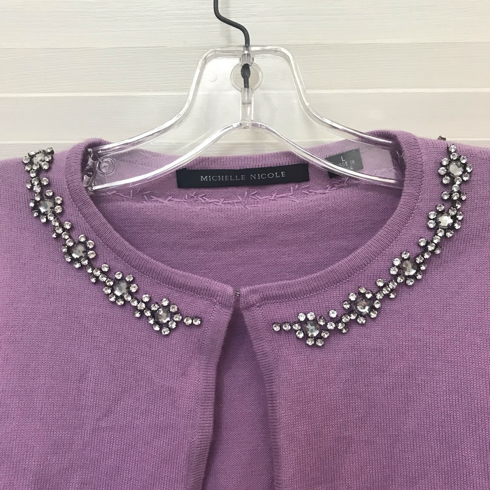 Michelle Nicole flower rhinestone crop cardigan